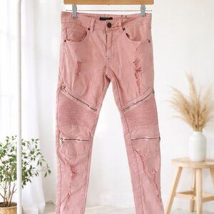 Redfox Pink Moto Skinny Jeans Size 9 Distressed Zipper Y2K